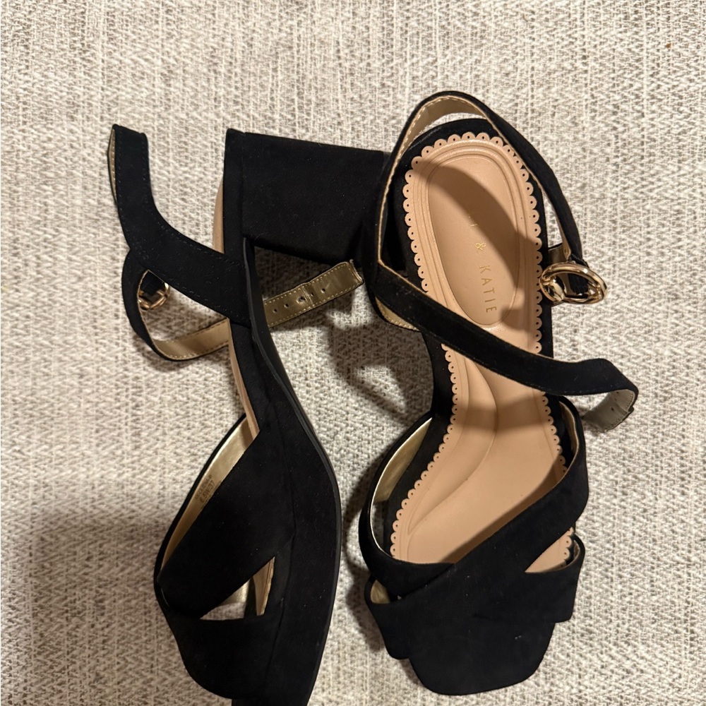 Kelly & Katie Black Stiletto Heels with Ankle Strap - Picture 2 of 2
